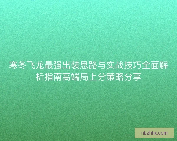 寒冬飞龙最强出装思路与实战技巧全面解析指南高端局上分策略分享